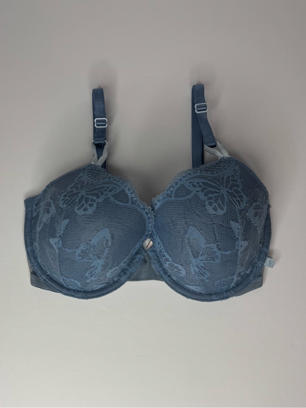 Victoria’s Secret Blue Butterfly Lace Demi Lined Pushup Bra 32DD
